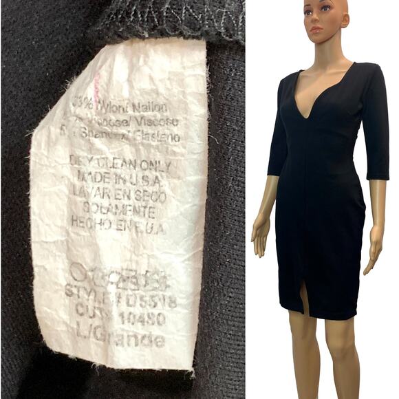 80s Black Cut Out Spandex Dress | Low Cut Tight Fit Classic | M - Picture 5 of 8